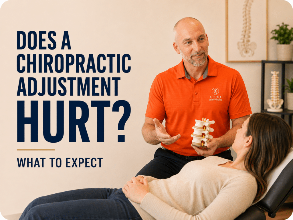 Dr. Jason Godo explaining whether a chiropractic adjustment hurts during a Chicago chiropractic consultation.