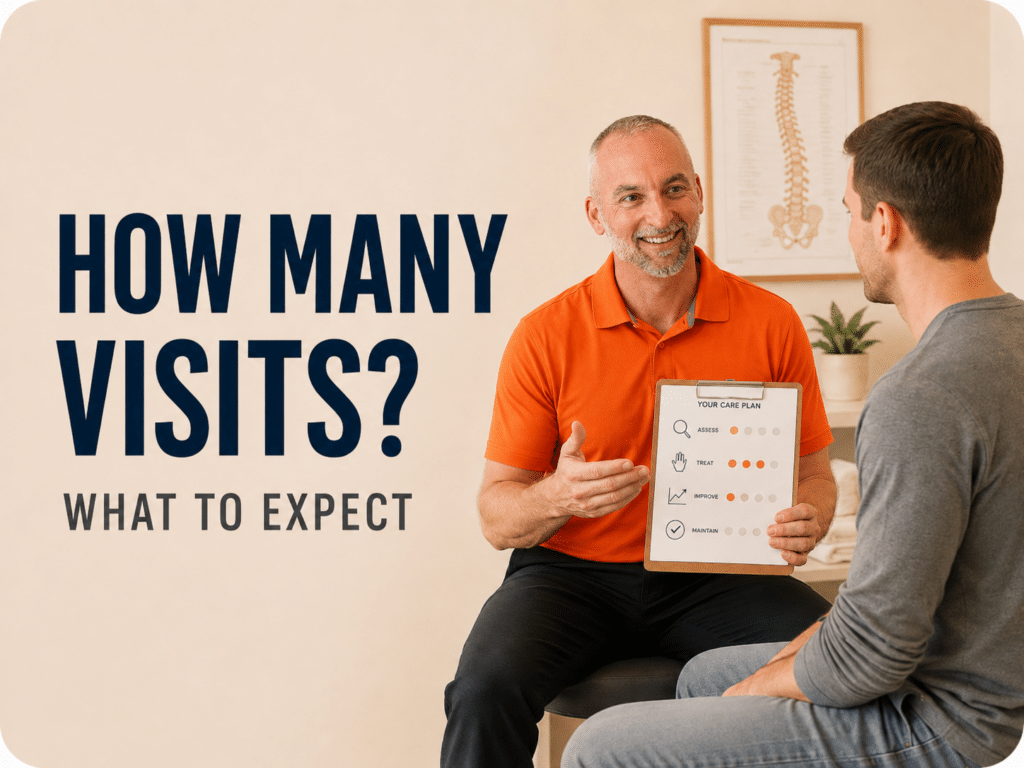 Dr. Jason Godo explaining how many chiropractic visits may be needed during a Chicago chiropractic consultation.