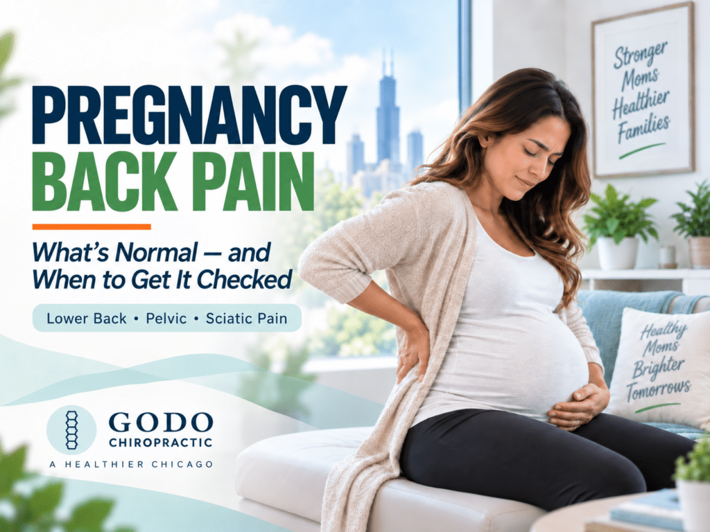Pregnant woman experiencing lower back pain during pregnancy in Chicago